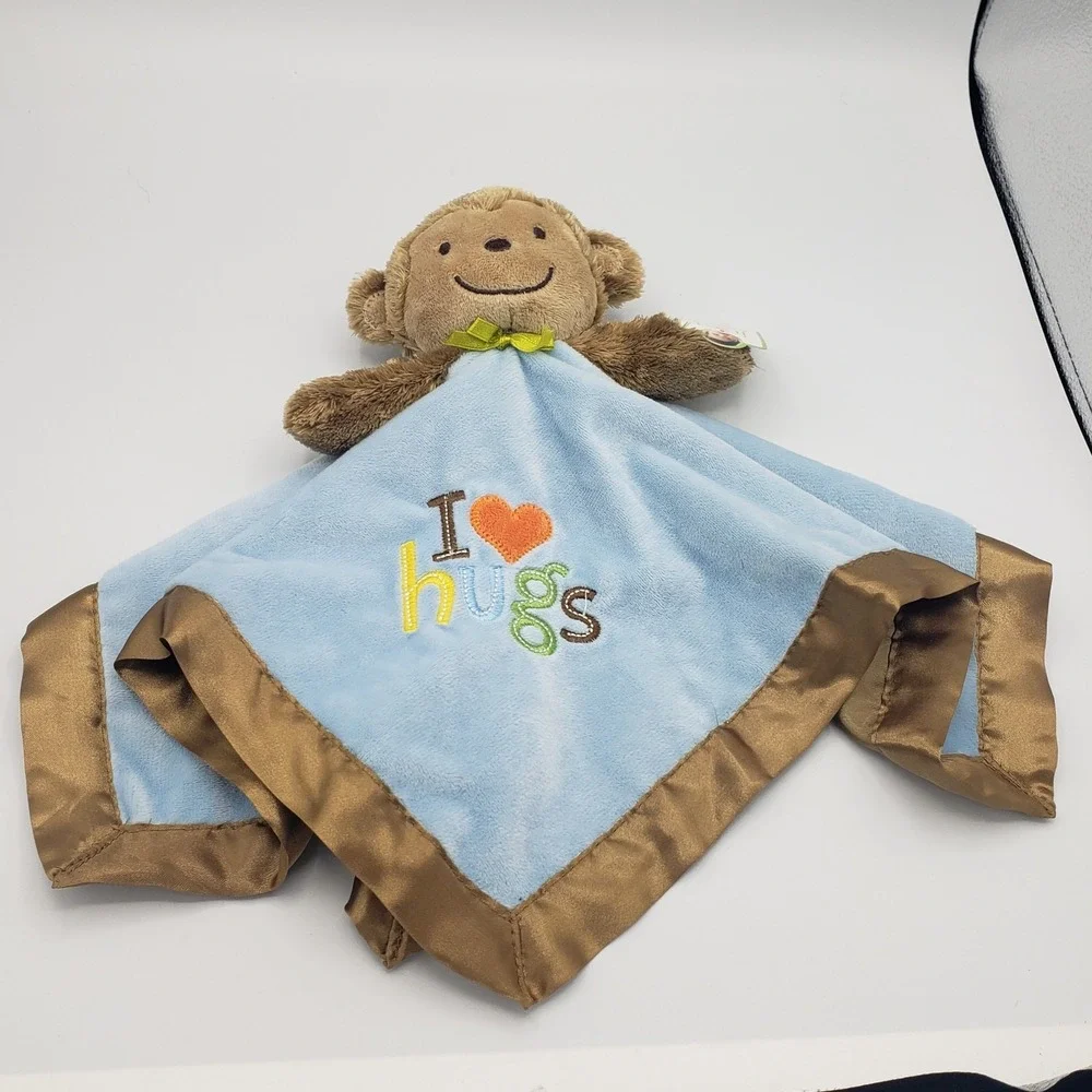 Carters Monkey Security Blanket I Love Hugs Rattle Blue Brown New‎ NWT